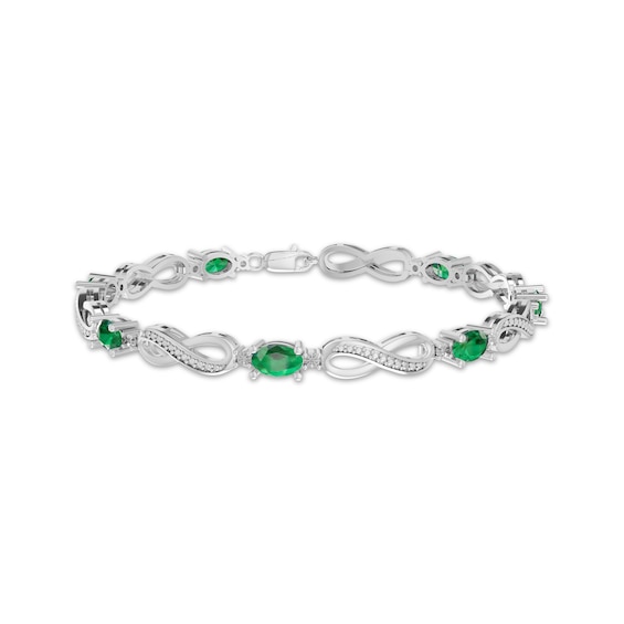 Oval-Cut Lab-Created Emerald & Diamond Accent Infinity Bracelet Sterling Silver 7.25"