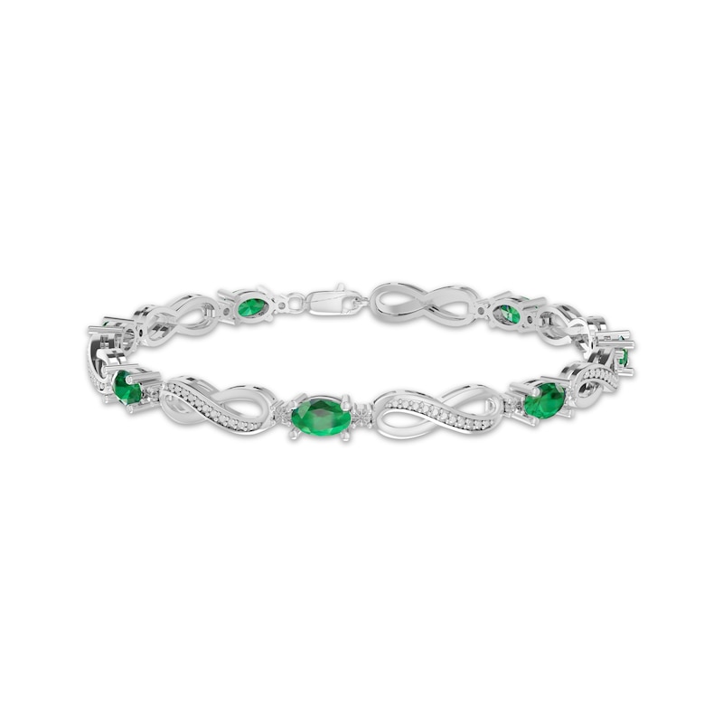 Main Image 1 of Oval-Cut Lab-Created Emerald & Diamond Accent Infinity Bracelet Sterling Silver 7.25"
