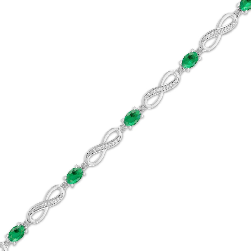 Main Image 2 of Oval-Cut Lab-Created Emerald & Diamond Accent Infinity Bracelet Sterling Silver 7.25"