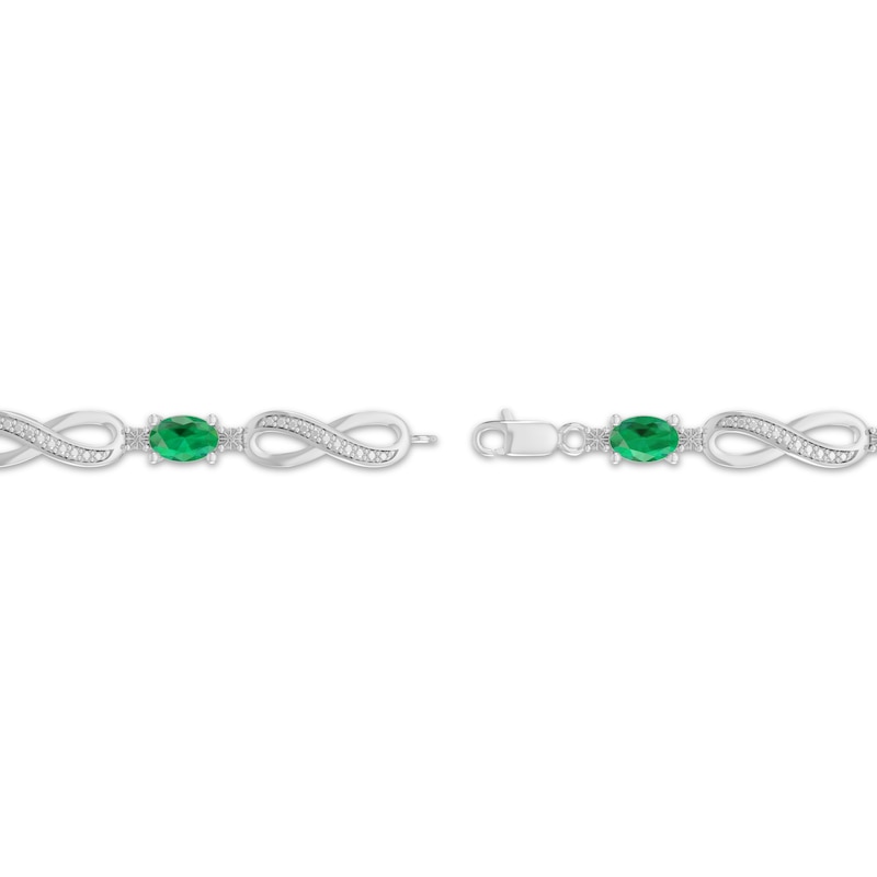 Main Image 3 of Oval-Cut Lab-Created Emerald & Diamond Accent Infinity Bracelet Sterling Silver 7.25"
