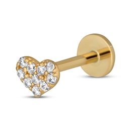 Cubic Zirconia Pavé-Set Heart Nose Stud Hollow 14K Yellow Gold