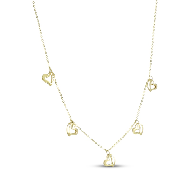 Main Image 2 of Open Heart Dangle Station Necklace 10K Yellow Gold 18"