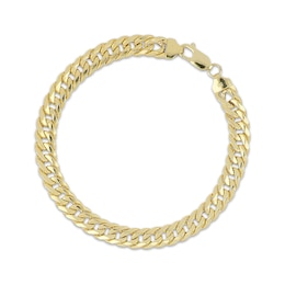 7.6mm Angled Curb Chain Bracelet Semi-Solid 10K Yellow Gold 8.5"