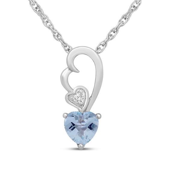 Heart-Shaped Natural Aquamarine & Lab-Grown Diamond Accent Necklace Sterling Silver 18"