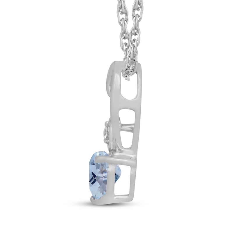 Main Image 2 of Heart-Shaped Natural Aquamarine & Lab-Grown Diamond Accent Necklace Sterling Silver 18"
