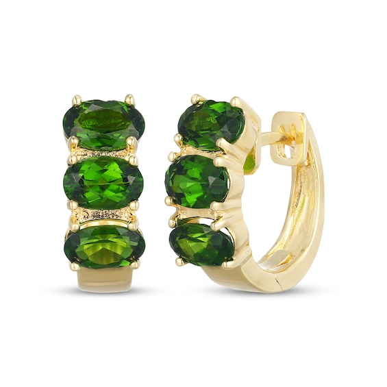 STUDIO BY KAY Oval-Cut Lab-Created Emerald Huggie Hoop Earrings 24K Yellow Gold Vermeil Sterling Silver