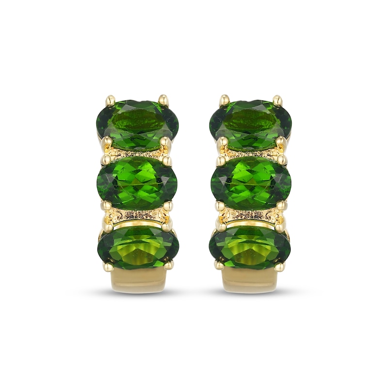 Main Image 2 of STUDIO BY KAY Oval-Cut Lab-Created Emerald Huggie Hoop Earrings 24K Yellow Gold Vermeil Sterling Silver