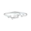 Thumbnail Image 1 of Cultured Pearl & White Lab-Created Sapphire Leaf Bangle Sterling Silver 7"