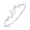 Thumbnail Image 2 of Cultured Pearl & White Lab-Created Sapphire Leaf Bangle Sterling Silver 7"