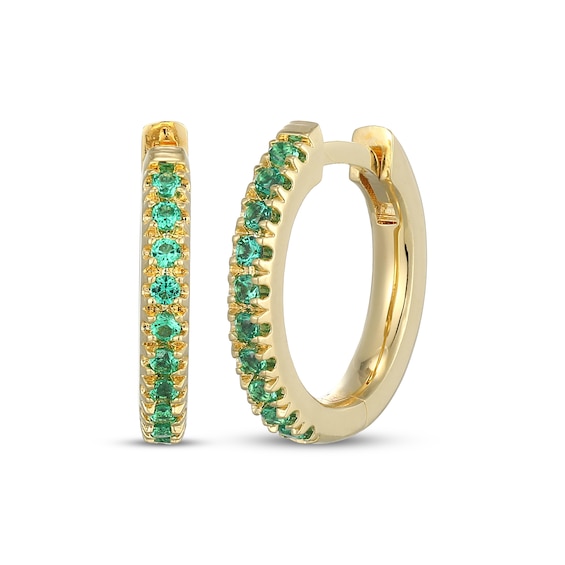 STUDIO BY KAY Lab-Created Emerald Huggie Hoop Earrings 24K Yellow Gold Vermeil Sterling Silver