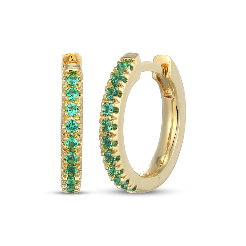 Main Image 1 of STUDIO BY KAY Lab-Created Emerald Huggie Hoop Earrings 24K Yellow Gold Vermeil Sterling Silver