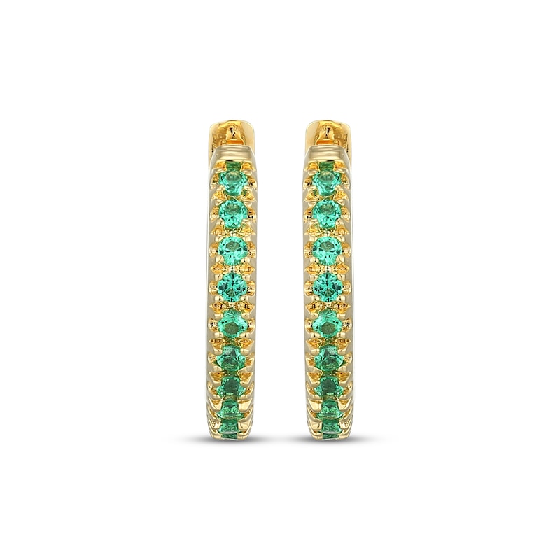 Main Image 2 of STUDIO BY KAY Lab-Created Emerald Huggie Hoop Earrings 24K Yellow Gold Vermeil Sterling Silver