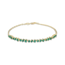 STUDIO BY KAY Baguette, Pear & Round-Cut Lab-Created Emerald Bracelet 24K Yellow Gold Vermeil Sterling Silver 7.25"