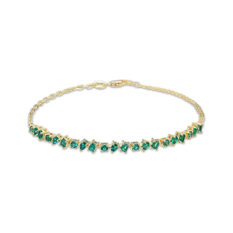 Main Image 1 of STUDIO BY KAY Baguette, Pear & Round-Cut Lab-Created Emerald Bracelet 24K Yellow Gold Vermeil Sterling Silver 7.25"