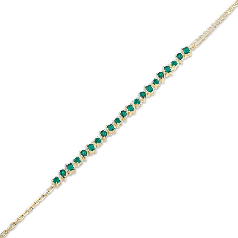 Main Image 2 of STUDIO BY KAY Baguette, Pear & Round-Cut Lab-Created Emerald Bracelet 24K Yellow Gold Vermeil Sterling Silver 7.25"