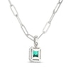 Thumbnail Image 3 of Emerald-Cut Lab-Created Emerald & White Lab-Created Sapphire Halo Necklace Sterling Silver 20"