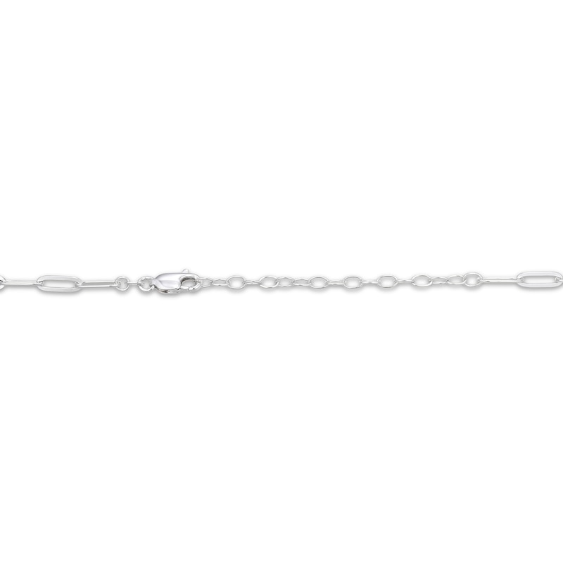 Main Image 4 of Emerald-Cut Lab-Created Emerald & White Lab-Created Sapphire Halo Necklace Sterling Silver 20"