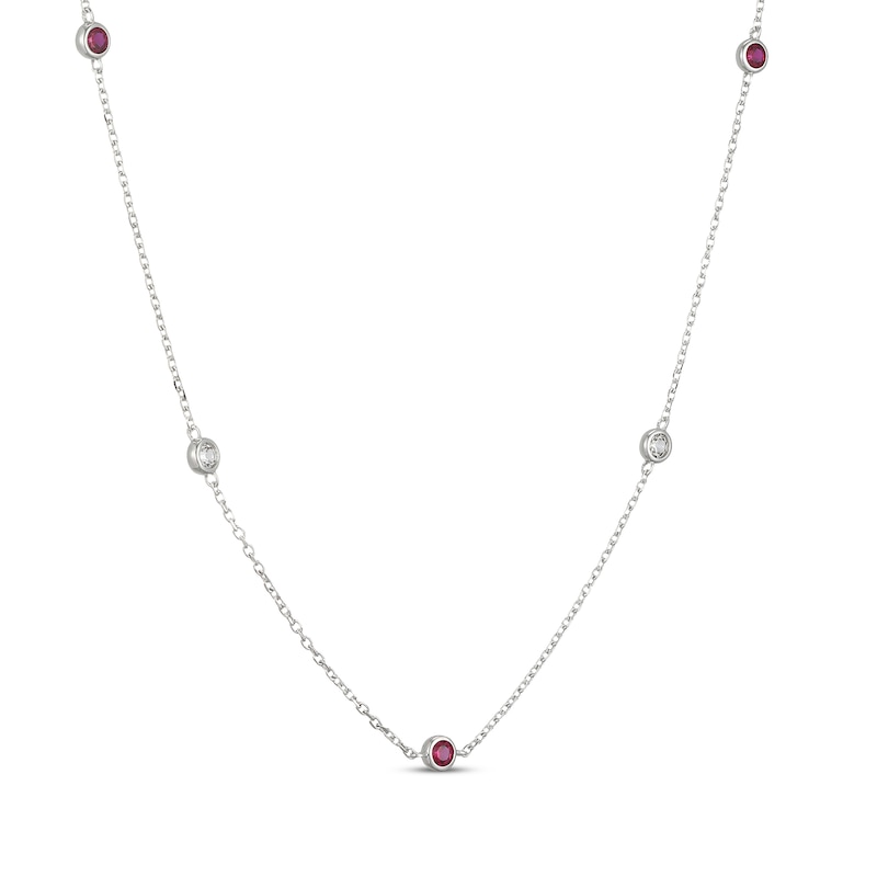 Main Image 2 of Lab-Created Ruby & White Lab-Created Sapphire Bezel-Set Station Necklace Sterling Silver 18"