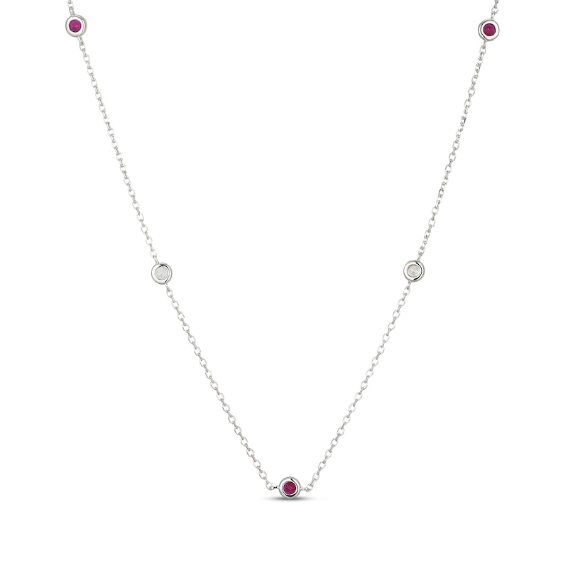 Main Image 3 of Lab-Created Ruby & White Lab-Created Sapphire Bezel-Set Station Necklace Sterling Silver 18"