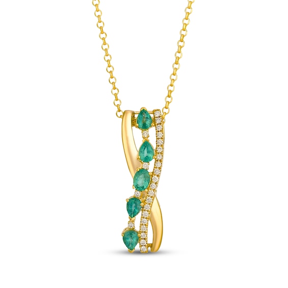 Le Vian Emerald Wavy Necklace 1/5 ct tw Diamonds 14K Honey Gold 19"