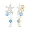 Thumbnail Image 1 of Cultured Pearl, Swiss Blue Topaz & White Lab-Created Sapphire Starfish Drop Earrings 10K Yellow Gold