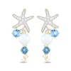 Thumbnail Image 2 of Cultured Pearl, Swiss Blue Topaz & White Lab-Created Sapphire Starfish Drop Earrings 10K Yellow Gold