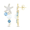 Thumbnail Image 3 of Cultured Pearl, Swiss Blue Topaz & White Lab-Created Sapphire Starfish Drop Earrings 10K Yellow Gold