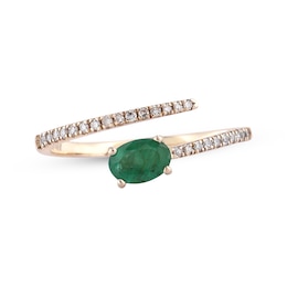 Oval-Cut Emerald & Diamond Deconstructed Ring 1/8 ct tw 10K Yellow Gold