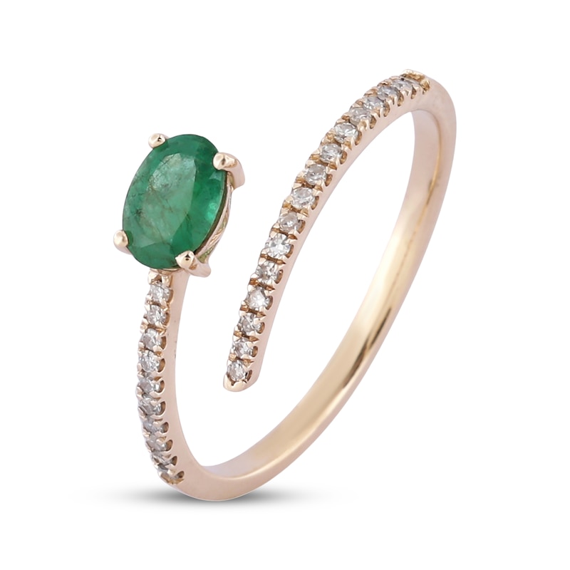Main Image 2 of Oval-Cut Emerald & Diamond Deconstructed Ring 1/8 ct tw 10K Yellow Gold