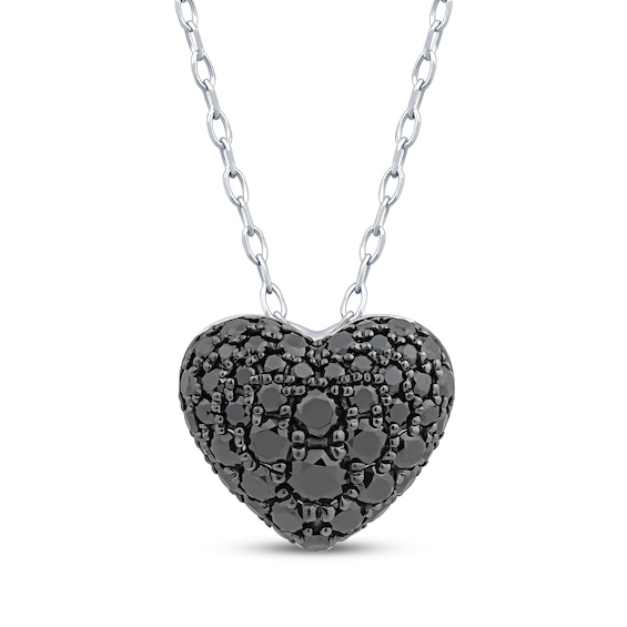 Black Multi-Diamond Heart Necklace 3/4 ct tw 10K White Gold 18"