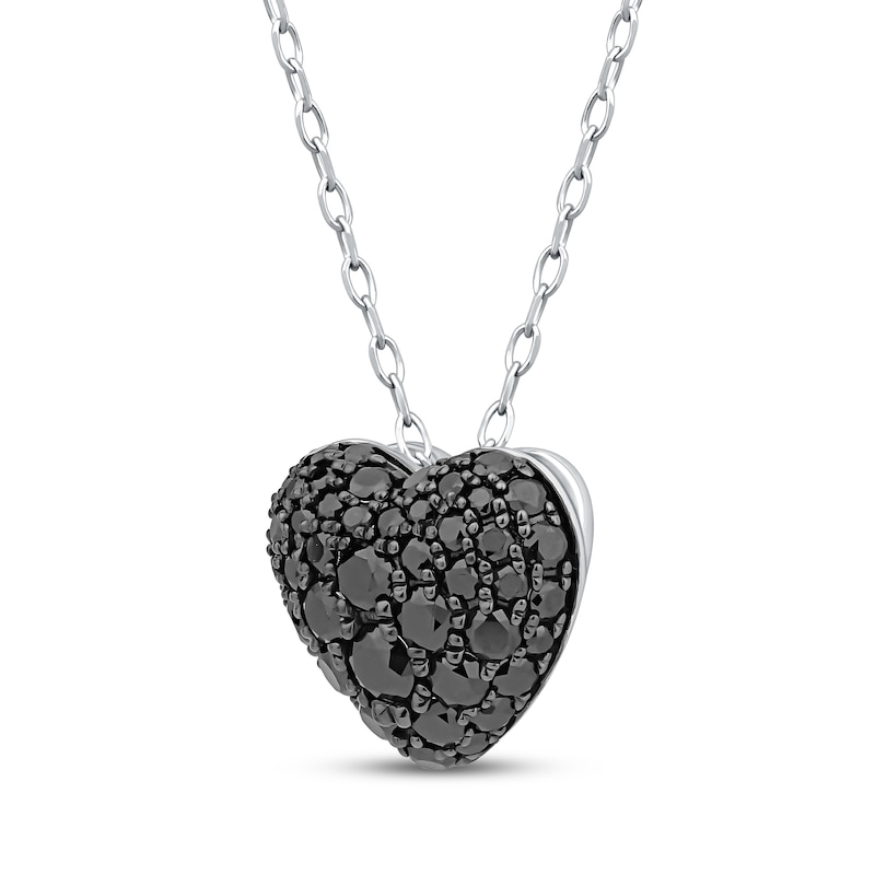 Main Image 3 of Black Multi-Diamond Heart Necklace 3/4 ct tw 10K White Gold 18"