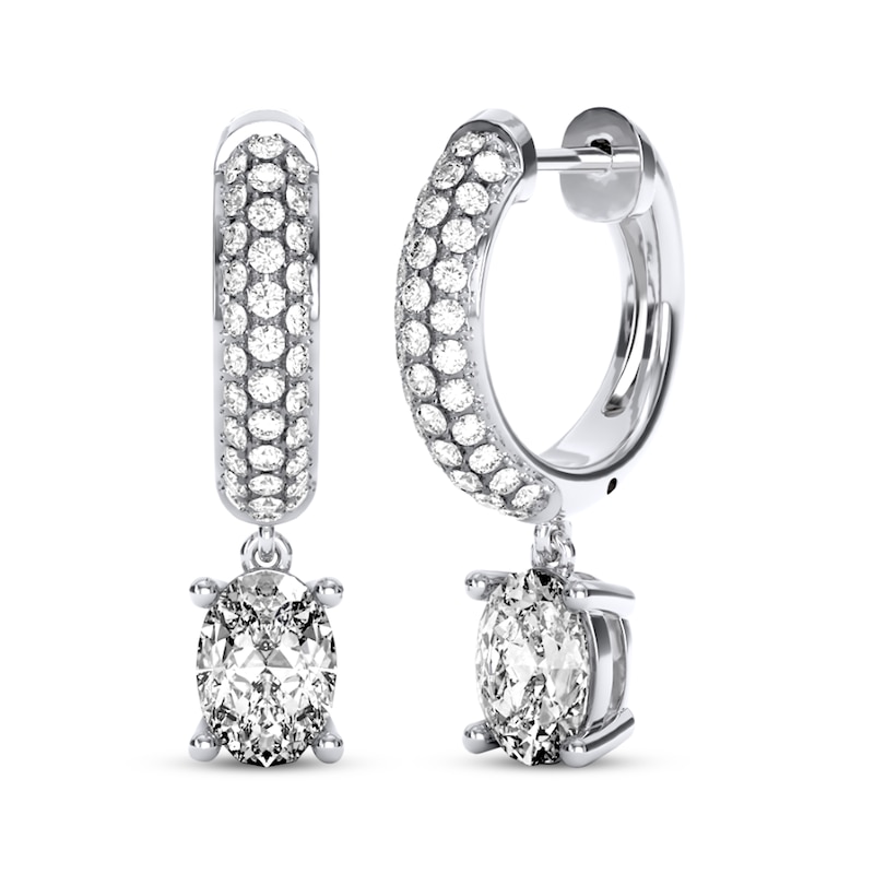 Main Image 1 of THE LEO Legacy Lab-Grown Diamond Oval-Cut Dangle Hoop Earrings 2 ct tw 14K White Gold