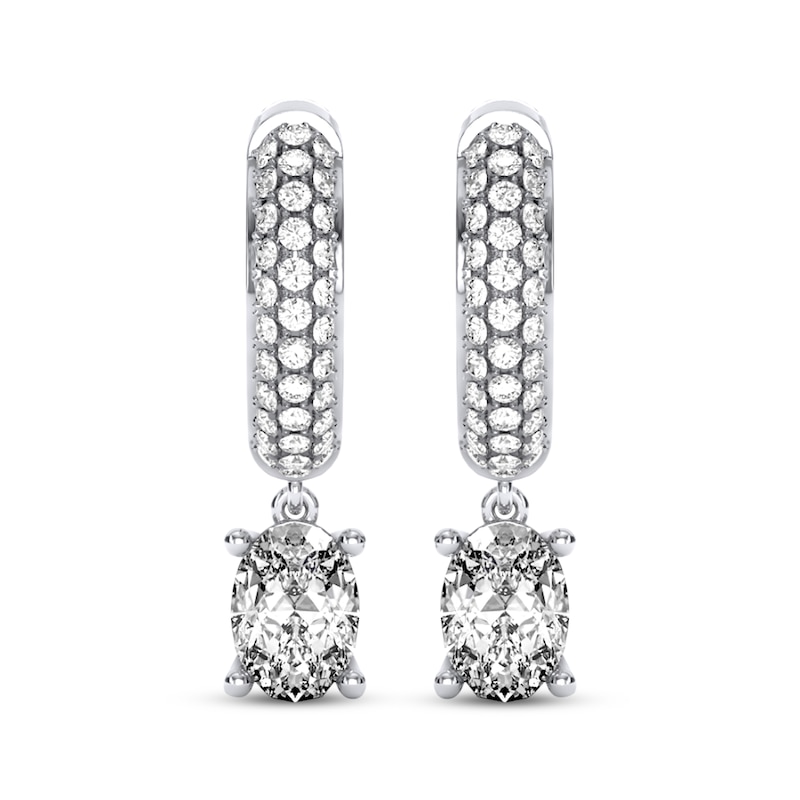 Main Image 2 of THE LEO Legacy Lab-Grown Diamond Oval-Cut Dangle Hoop Earrings 2 ct tw 14K White Gold