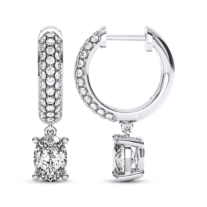 Main Image 3 of THE LEO Legacy Lab-Grown Diamond Oval-Cut Dangle Hoop Earrings 2 ct tw 14K White Gold