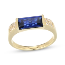 STUDIO BY KAY Baguette-Cut Blue Lab-Created Sapphire & White Lab-Created Sapphire Ring 24K Yellow Gold Vermeil Sterling Silver
