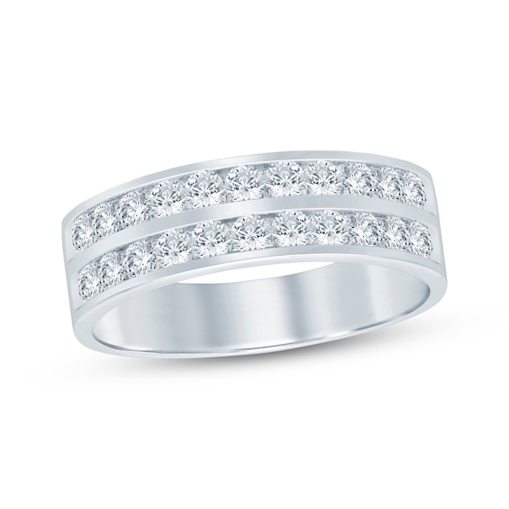 Now + Forever Men's Diamond Two-Row Channel Wedding Band 1 ct tw 10K White Gold