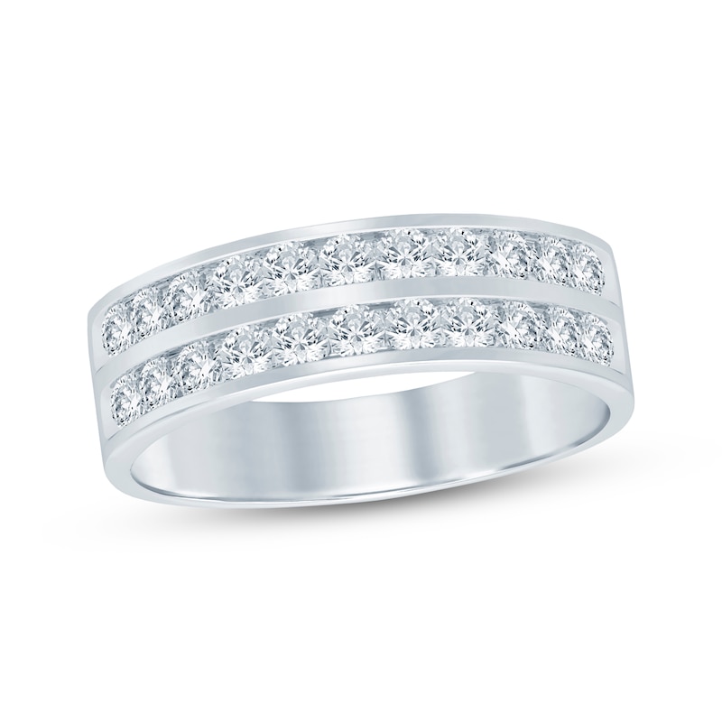 Main Image 1 of Now + Forever Men's Diamond Two-Row Channel Wedding Band 1 ct tw 10K White Gold