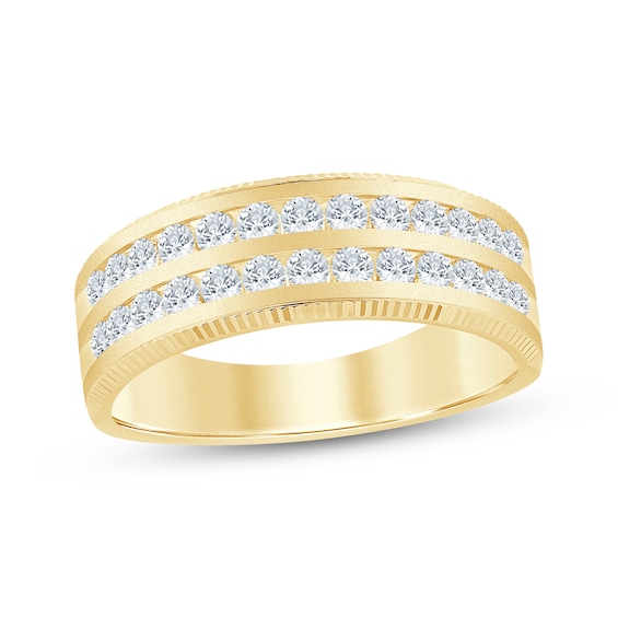 Now + Forever Lab-Grown Diamonds Men's Two-Row Fluted Wedding Band 1 ct tw 14K Yellow Gold
