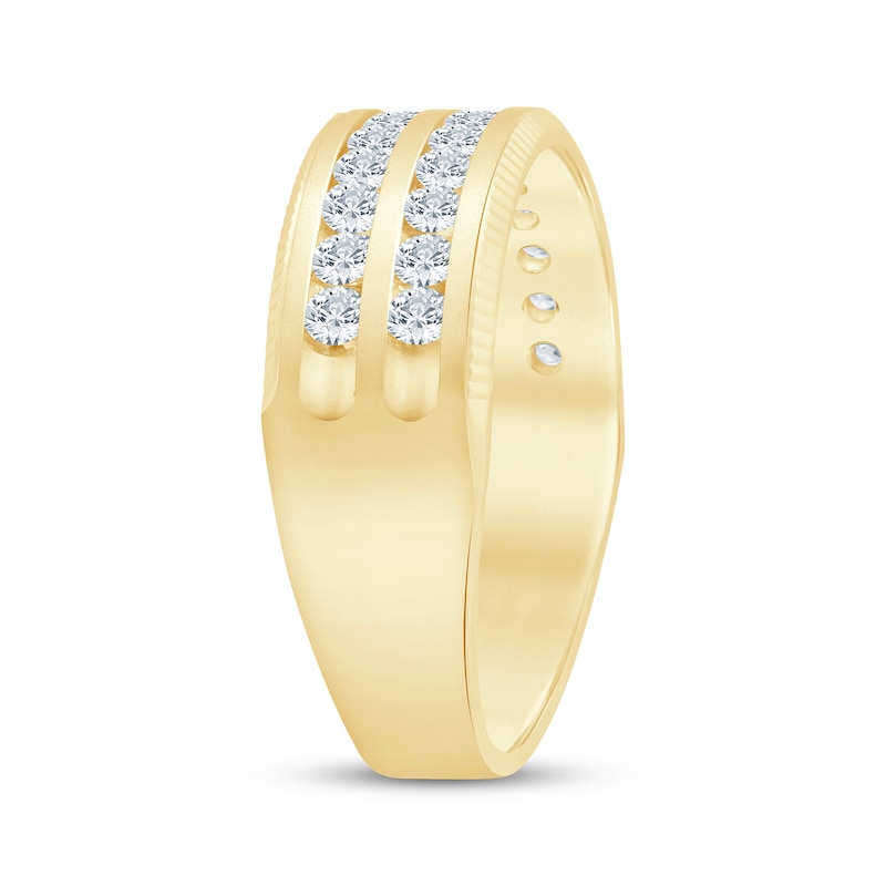 Main Image 2 of Now + Forever Lab-Grown Diamonds Men's Two-Row Fluted Wedding Band 1 ct tw 14K Yellow Gold