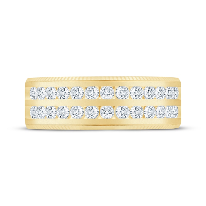Main Image 3 of Now + Forever Lab-Grown Diamonds Men's Two-Row Fluted Wedding Band 1 ct tw 14K Yellow Gold