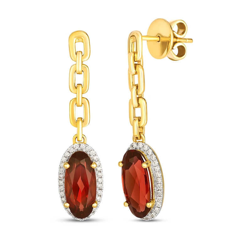 Main Image 1 of Le Vian Oval-Cut Garnet Halo Chain Drop Earrings 1/6 ct tw Diamonds 14K Honey Gold