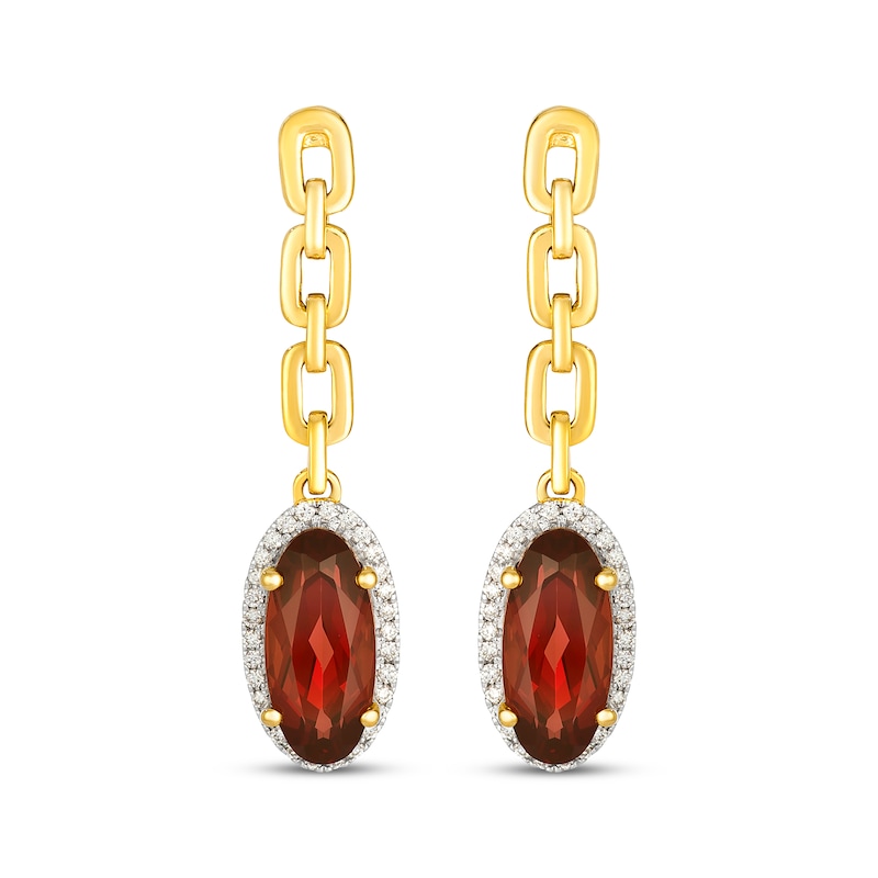 Main Image 2 of Le Vian Oval-Cut Garnet Halo Chain Drop Earrings 1/6 ct tw Diamonds 14K Honey Gold