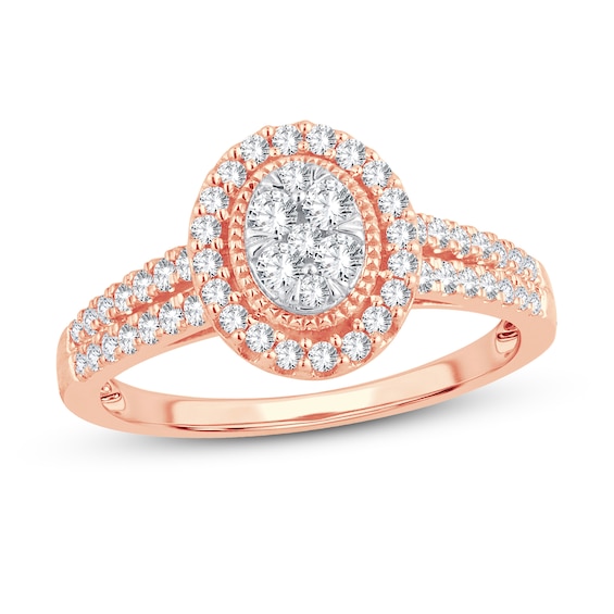 Now + Forever Multi-Diamond Engagement Ring 1/2 ct tw Round-cut 10K Rose Gold
