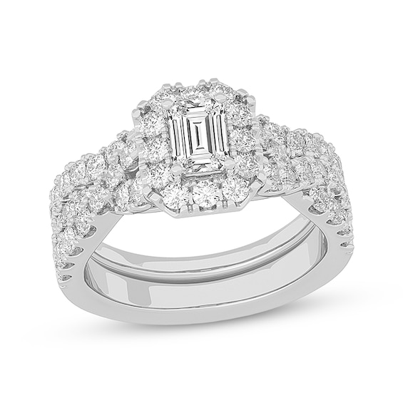Now + Forever Emerald-Cut Diamond Crossover Shank Bridal Set 2 ct tw 14K White Gold