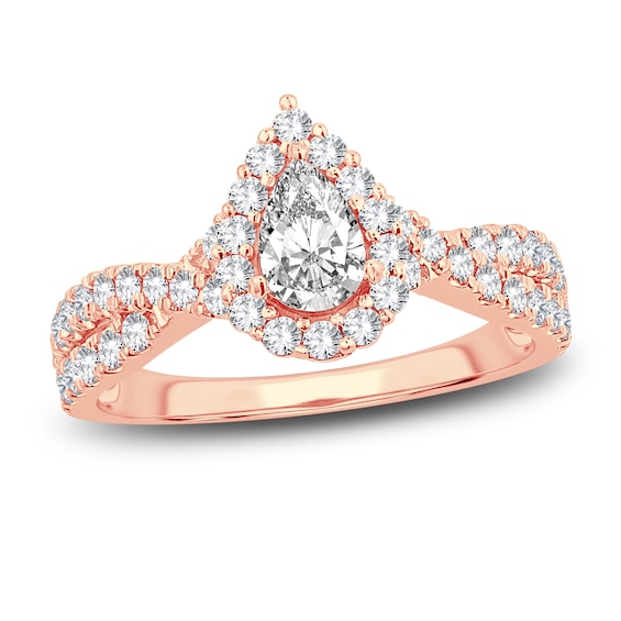 Now + Forever Diamond Engagement Ring 1 ct tw Pear & Round-cut 14K Rose Gold