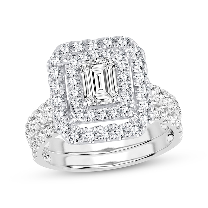 Main Image 1 of Now + Forever Lab-Grown Diamonds Emerald-Cut Double Frame Bridal Set 2 ct tw 14K White Gold