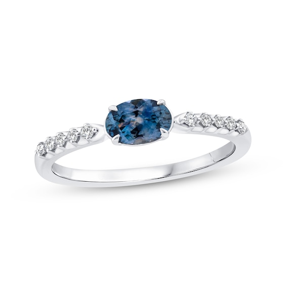 American Blue Sapphire & Diamond East-West Ring 1/10 ct tw Sterling Silver