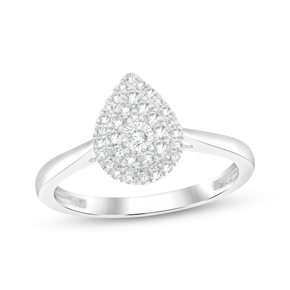 Diamond Pear-Shaped Double Halo Promise Ring 1/5 ct tw Sterling Silver