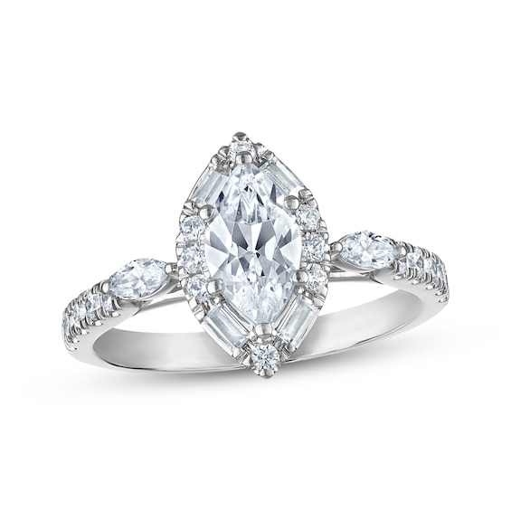 Now + Forever Certified Lab-Grown Diamonds Marquise-Cut Halo Engagement Ring 1 ct tw 14K White Gold