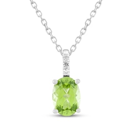 Oval-Cut Natural Peridot & White Lab-Created Sapphire Necklace Sterling Silver 18"
